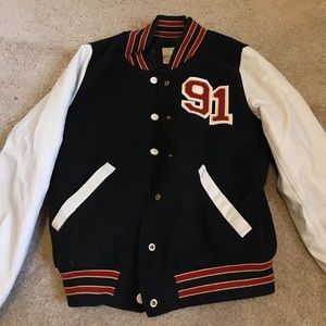 no boundaries black red and yellow varsity jacket